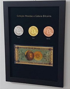 Quadro Coleção Bitcoins Moedas Físicas E Cédula Criptomoedas