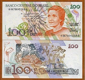 C214* Cédula Brasil 100 Cruzeiros Cecília Meireles 1990 FE