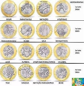 Coleção 16 moedas olimpiadas Rio 2016