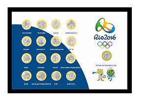 Quadro Expositor Porta Coleção Moedas Olimpíadas Jogos Olimpicos Rio 2016 Bandeira