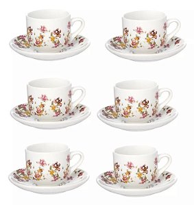 Jogo Xicaras Cafe Expresso De Porcelana 90 Ml Flores Cor Floral - Xicaras e Pires Hauskraft
