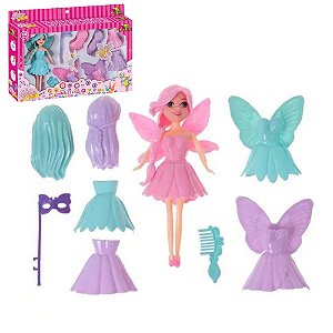 Boneca Fada Mágica Troque as Roupa, Sapatos e Acessórios- Fadinha Troca Guarda Roupa Menina Art Brink