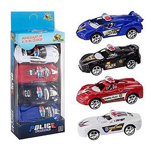 Carrinho Policia Friccao mini 4UN - Carrinhos Polícia Blister com 4 - 9,5cm