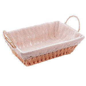 Cesto de Fibra Natural com Forro Tecido 29x20x12cm Retangular Pães e Multiuso Organizador
