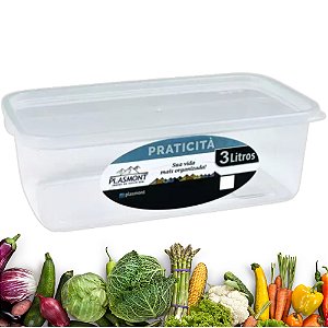 Pote Grande de 03 Litros Retangular Transparente Hermetico Pode ir ao Microondas Freezer Lava Louça
