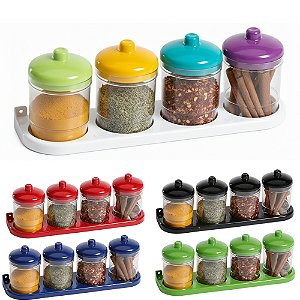 Porta Tempero Porta 4 Potes Com Base Para Parede Cozinha Premium Condimentos Temperos - PANAMI
