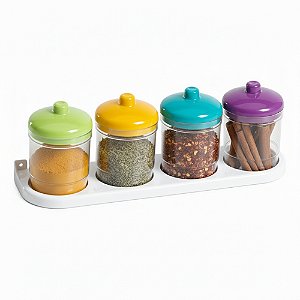 Porta Tempero Porta 4 Potes Com Base Para Parede Cozinha Premium Condimentos Temperos