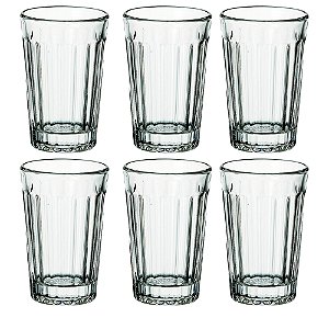 Jogo de Copo de Vidro 210ml Canelado em Relevo - Kit Copos 06 Unidades para Suco Água Refrigerante Drinks