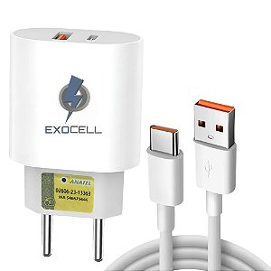 Carregador + Cabo Usb Tipo C USB - Carrega Turbo Power 30W Turbo 4.0 Tipo-C Celular Samsung Motorola Xiaomi