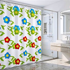 Cortina de Box Vinil FLORES com 12 Ganchos -1,80m x 1,80m - O Toque de Renovação que Seu Banheiro Merece - PANAMI