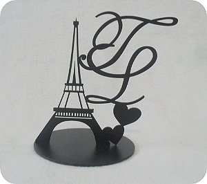 Topo De Bolo de casamento Torre Paris com iniciais