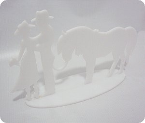 Topo de Bolo Casal e Cavalo em Acrílico Branco