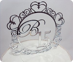 Topo de bolo inicial 15 anos acrílico espelhado prata