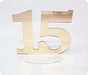 Topo de bolo em acrílico espelhado dourado 15 anos