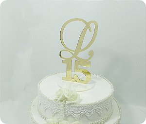 Topo de bolo Espelhado dourado Inicial e número