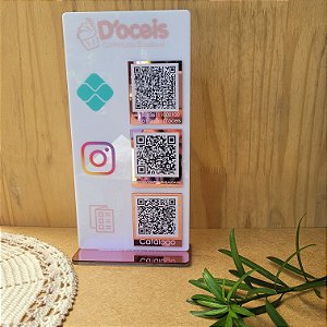 Placa 3 Qr Codes vertical  28x14cm em Acrilico