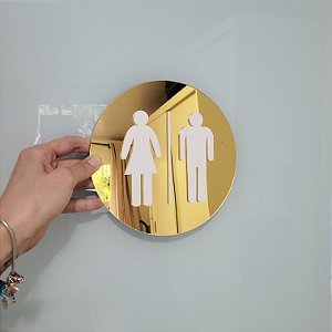 Placa em Acrilico Dourado Banheiro Masculino e Feminino 20cm