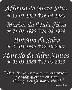 Placa Lápide para Túmulo em ACM 50x40cm 4 nomes e frase