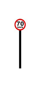 Placa de sinalização HO Vel. permitida (70km/h)