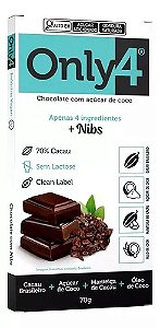 CHOCOLATE C/ AÇÚCAR DE COCO + NIBS - 70G - ONLY4