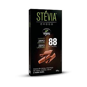CHOCOLATE STEVIA 88% CACAU 80GR -  VEGAN