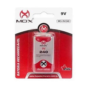 Bateria 9V Recarregável 240mAh Mox