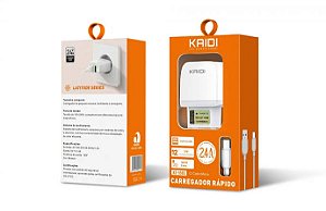Carregador de Celular C/2 Usb 2.4A Cabo 1M IPhone KAIDI KD-556