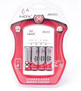 Carregador De pilhas Mox C/4 Pilhas AA 2600mah Mo-CP51