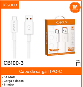 CX C/400 Unidades Cabo de Dados e Carga Rápido Usb Tipo C 1M A'Gold