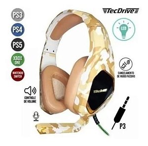 Fone Headset Tecdrive Gamer LED Camuflado P/CEL/PS3/PS4/XBOX ONE NSWITCH PX-9