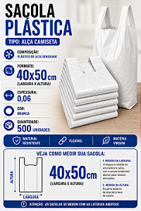 Sacola Plastica Camiseta AD 40x50 0,06 Branco c/500 Unidades