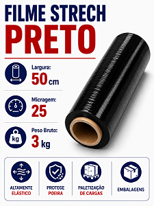 Filme Strech Preto 50cm 3kg
