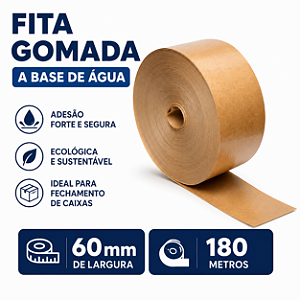 Fita Papel Gomado 60mm Liso 180 Mts