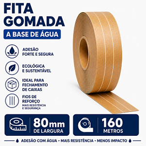 Fita Papel Gomado 80mm Reforcada 160 Mts