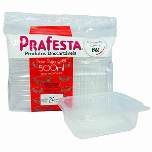 Pote Retangular c/ Tampa 500ml c/24 (8311) PRAFESTA