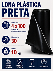 Lona Plastico Preto 4x100 Metros 30 micras