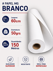 Papel Mg Branco 50grs 60cm 150 Metros