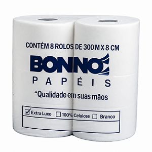 Papel Higienico Rolao 300m 8cm Branco Luxo c/8 BONNO