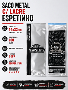 Saco metal c/lacre Espetinho 14x33 com 100 Unidades