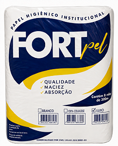 Papel Higienico Rolao 300m 10cm Branco Luxo c/8 FORTPEL