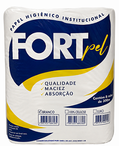 Papel Higienico Rolao 300m 10cm Branco c/8 FORTPEL