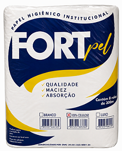 Papel Higienico Rolao 300m 10cm 100% Celulose c/8 FORTPEL