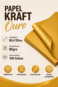 Papel Kraft Ouro 80g 80x120 100 Folhas