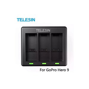 Carregador Triplo Telesin USB para Baterias das Câmeras GoPro HERO9 Black, HERO10 Black e HERO11 Black