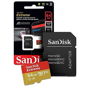 Cartão Microsd 64gb Sandisk Extreme para câmeras GoPro, DJi OSMO Action Cam, SJCam e similares