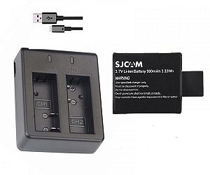 Kit com carregador Duplo Similar USB e 1 bateria para câmeras SJ4000, SJ5000 e Sports Cam compatíveis