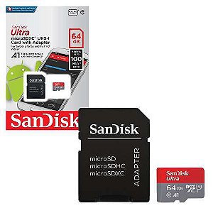 Cartão MicroSD SANDISK ULTRA 64gb 100mb/s Para Câmeras GoPro, DJi Osmo Action Cam, SJCam, Sony e similares.