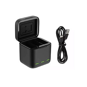 Carregador tipo BOX triplo TELESIN para baterias GoPro HERO9 Black e GoPro HERO10 Black