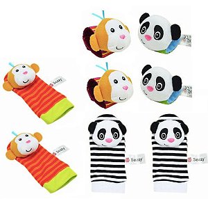 Kit de braceletes e meias para bebe use toys - Macaco e panda