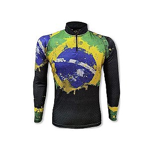 Camiseta Pesca King Manga Longa KFF-658 Brasil com Proteção UV+